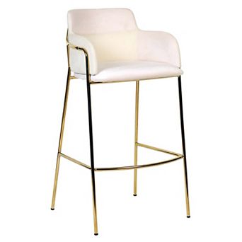 40" Low-Back Bar Stool - Plush Polyester, Gold Steel Frame