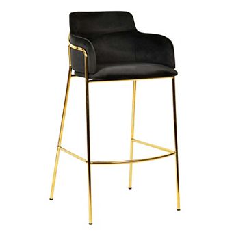 40" Low-Back Bar Stool - Plush Polyester, Gold Steel Frame