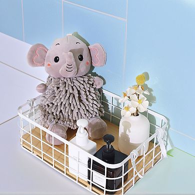 1Pc Chenille Hand Towels, Cute Cartoon Elephant Plush Fuzzy Ball Hand Towel with Hanging Loop 7"x11"
