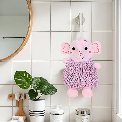 1Pc Chenille Hand Towels, Cute Cartoon Elephant Plush Fuzzy Ball Hand Towel with Hanging Loop 7"x11"