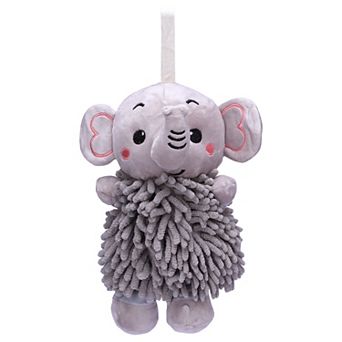 1 pc Chenille Hand Towels, Cute Cartoon Elephant Plush Fuzzy Ball Hand Towel with Hanging Loop 7"x11"