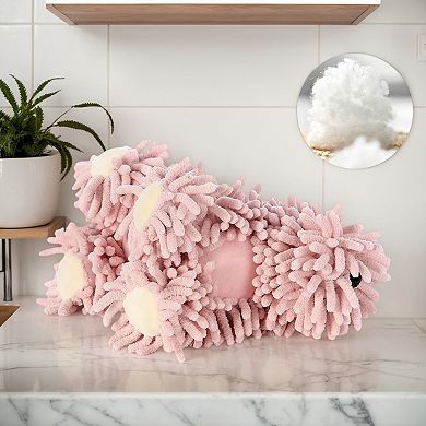 1Pc Chenille Hand Towel Dog Shape, Cute Cartoon Absorbent Decorative Fuzzy Ball Hanging Towel 8"x10"