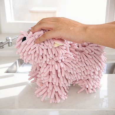 1Pc Chenille Hand Towel Dog Shape, Cute Cartoon Absorbent Decorative Fuzzy Ball Hanging Towel 8"x10"
