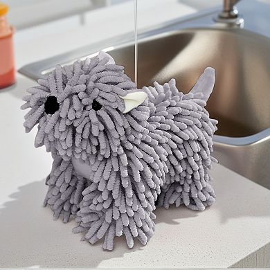 1Pc Chenille Hand Towel Dog Shape, Cute Cartoon Absorbent Decorative Fuzzy Ball Hanging Towel 8"x10"