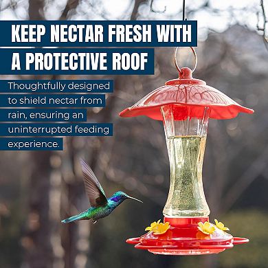MEKKAPRO 10oz Glass Hummingbird Feeders Red 2pk Bee-Proof
