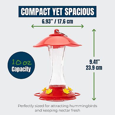 MEKKAPRO 10oz Glass Hummingbird Feeders Red 2pk Bee-Proof