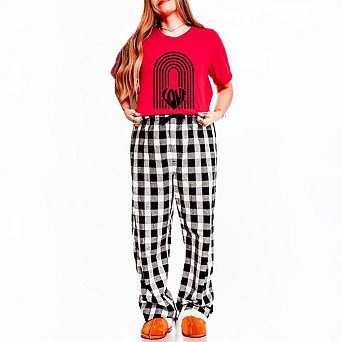 Rainbow Love Heart Distressed Plaid Pajama Set