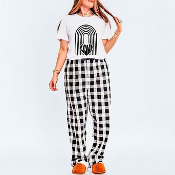 Rainbow Love Heart Distressed Plaid Pajama Set
