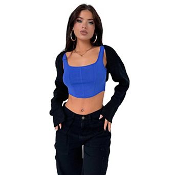 Women Shrug Sweaters Y2K Long Sleeve Knitted Open Front Cropped Cardigan Crop Tops