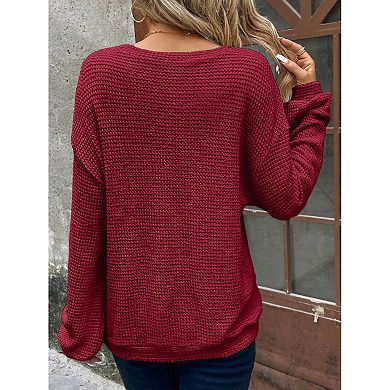 Womens Plus Size Long Sleeve Shirts Waffle Knit Tops Crewneck Drop Shoulder Loose Blouse