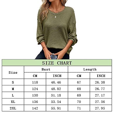 Womens Plus Size Long Sleeve Shirts Waffle Knit Tops Crewneck Drop Shoulder Loose Blouse