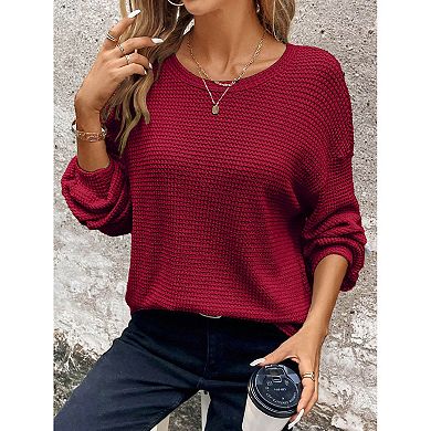 Womens Plus Size Long Sleeve Shirts Waffle Knit Tops Crewneck Drop Shoulder Loose Blouse
