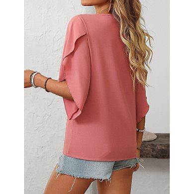 Summer Women's Elegant Casual Loose Half Sleeve Asymmetric Collar Shirt Top