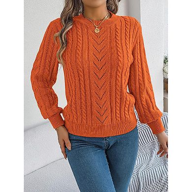 Women's Sweater Round Neck Knit Lantern Sleeve Pullover Sweater Tops