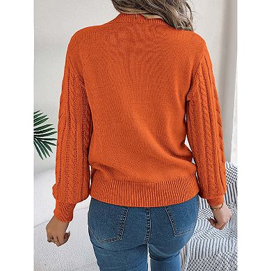 Women's Sweater Round Neck Knit Lantern Sleeve Pullover Sweater Tops