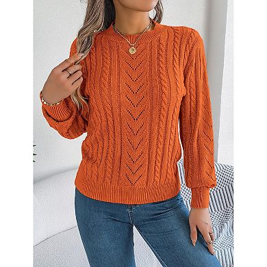 Women's Sweater Round Neck Knit Lantern Sleeve Pullover Sweater Tops