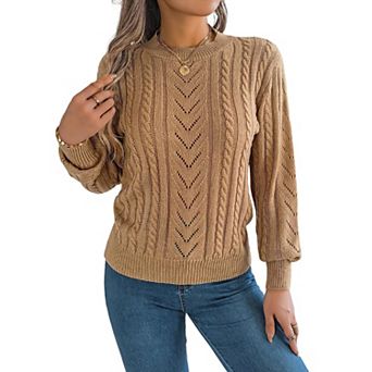 Women's Sweater Round Neck Knit Lantern Sleeve Pullover Sweater Tops