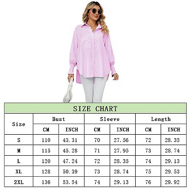 Women's Long Sleeve Shirt Soft Stripe Blouse Top Boyfriend Work Bishop Sleeve Button Down Shirts