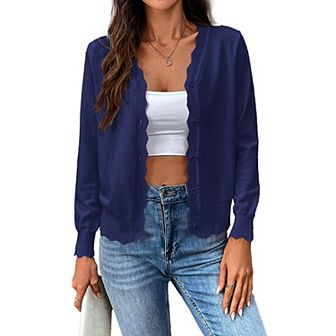 Womens Cropped Cardigan Knit Shrugs for Dresses Tops V Neck Button Down Cardigans Sweaters