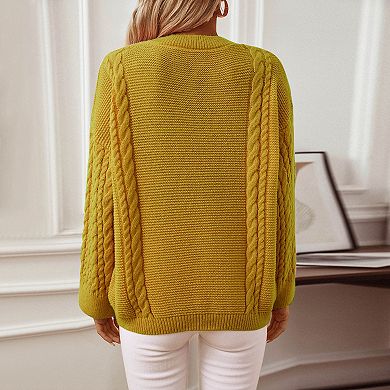 Women's Long Sleeve Crew Neck Sweaters Solid Color Tops Cable Knit Chunky Casual Pullover