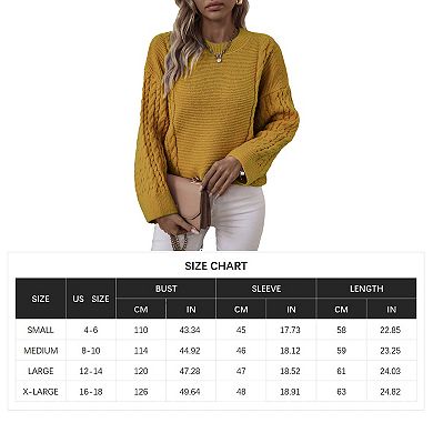 Women's Long Sleeve Crew Neck Sweaters Solid Color Tops Cable Knit Chunky Casual Pullover