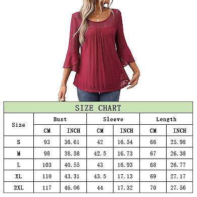 Women's 3/4 Sleeve Tops Sparkly Dressy Casual Double Layers Mesh Shirt Business Work Blouses