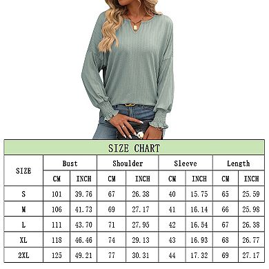 Womens Tops V Neck Smocked Cuff Drop Shoulder Batwing Long Sleeve Casual Blouse Top