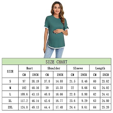 Maternity Shirts Women's Casual Floral Print Tops Pregnancy Short Sleeve Striped Slit Side Tunic
