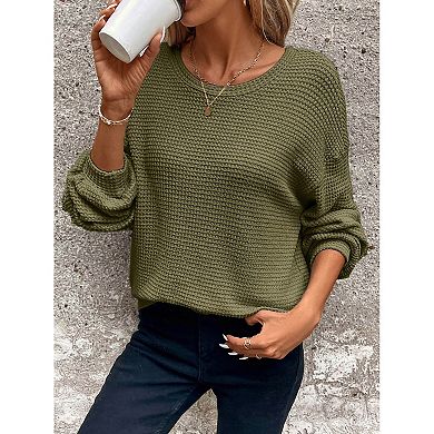 Womens Plus Size Long Sleeve Shirts Waffle Knit Tops Crewneck Drop Shoulder Loose Blouse