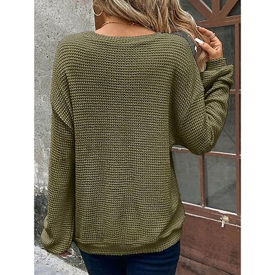 Womens Plus Size Long Sleeve Shirts Waffle Knit Tops Crewneck Drop Shoulder Loose Blouse
