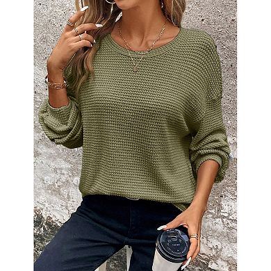 Womens Plus Size Long Sleeve Shirts Waffle Knit Tops Crewneck Drop Shoulder Loose Blouse