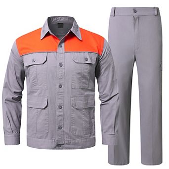 Men's 2 pc Outdoor Workwear Set Long Sleeve Safety Pocket Shirt & Pants
