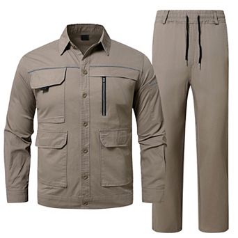 Men's Multi-Pocket Cotton Work Shirt & Pants 2 pc Outdoor Workwear Set