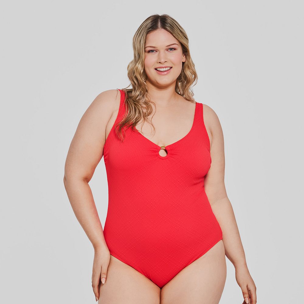 Plus Size Freshwater Amalfi Red Ring-Front One-Piece Swimsuit, Women's, Size: 1XL