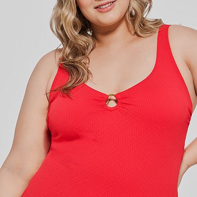 Plus Size Freshwater Amalfi Red Ring-Front One-Piece Swimsuit