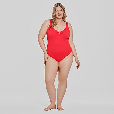 Plus Size Freshwater Amalfi Red Ring-Front One-Piece Swimsuit