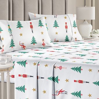 CGK Linens Christmas 4 pc Microfiber Sheet Set, With Vibrant Designs