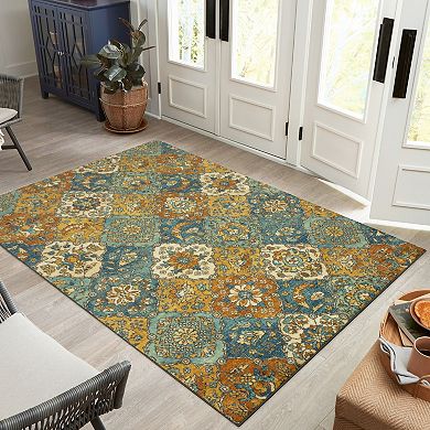Maples Esther Floral Design Non-Slip Throw or Area Rug