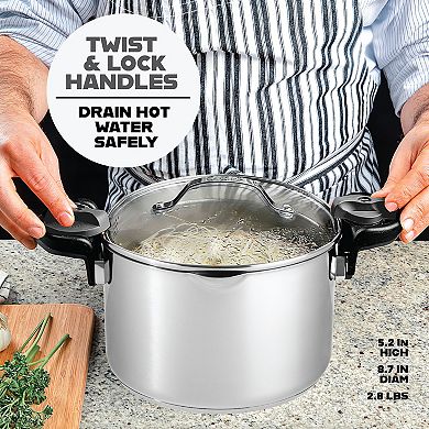 Gotham Steel Stainless Steel Pasta Pot with Twist & Lock Handles