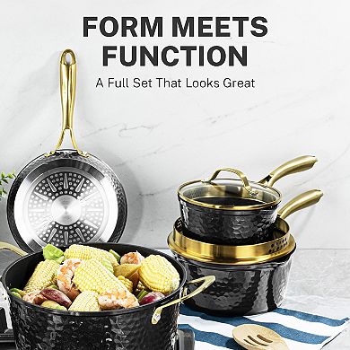 Granitestone Charleston Collection 15-Piece Ceramic Coating Nonstick Hammered Cookware Set