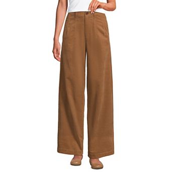 Women's Lands' End Fine Wale Corduroy Wide Leg Top Stitch Trousers