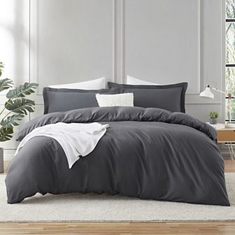 Hearth & Harbor Duvet Cover With Fitted Sheet Soft Double Brushed Bedding Set