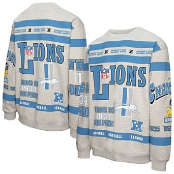 Men's Mitchell & Ness Heather Gray Detroit Lions All Over Print Vintage Fleece Crewneck Sweatshirt