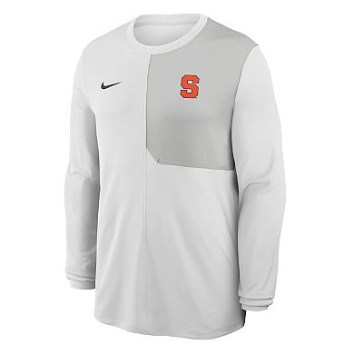 Men's Nike White Syracuse Orange 2025 Sideline Coach UV Dri-FIT Long Sleeve Shirt