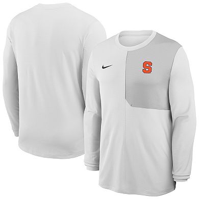 Men's Nike White Syracuse Orange 2025 Sideline Coach UV Dri-FIT Long Sleeve Shirt