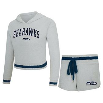 Women's Concepts Sport Gray Seattle Seahawks Whitley Long Sleeve Hoodie Top & Shorts Set
