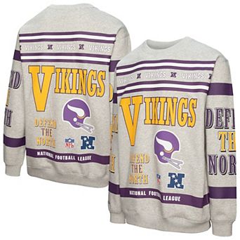 Men's Mitchell & Ness Heather Gray Minnesota Vikings All Over Print Vintage Fleece Crewneck Sweatshirt