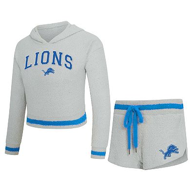 Women's Concepts Sport Gray Detroit Lions Whitley Long Sleeve Hoodie Top & Shorts Set