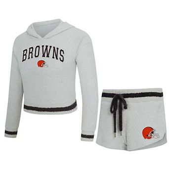 Women's Concepts Sport Gray Cleveland Browns Whitley Long Sleeve Hoodie Top & Shorts Set