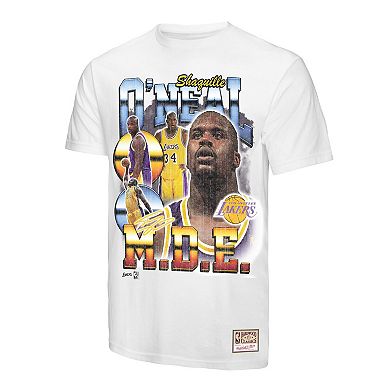 Men's Mitchell & Ness Shaquille O'Neal White Los Angeles Lakers Commemorative Collage T-Shirt